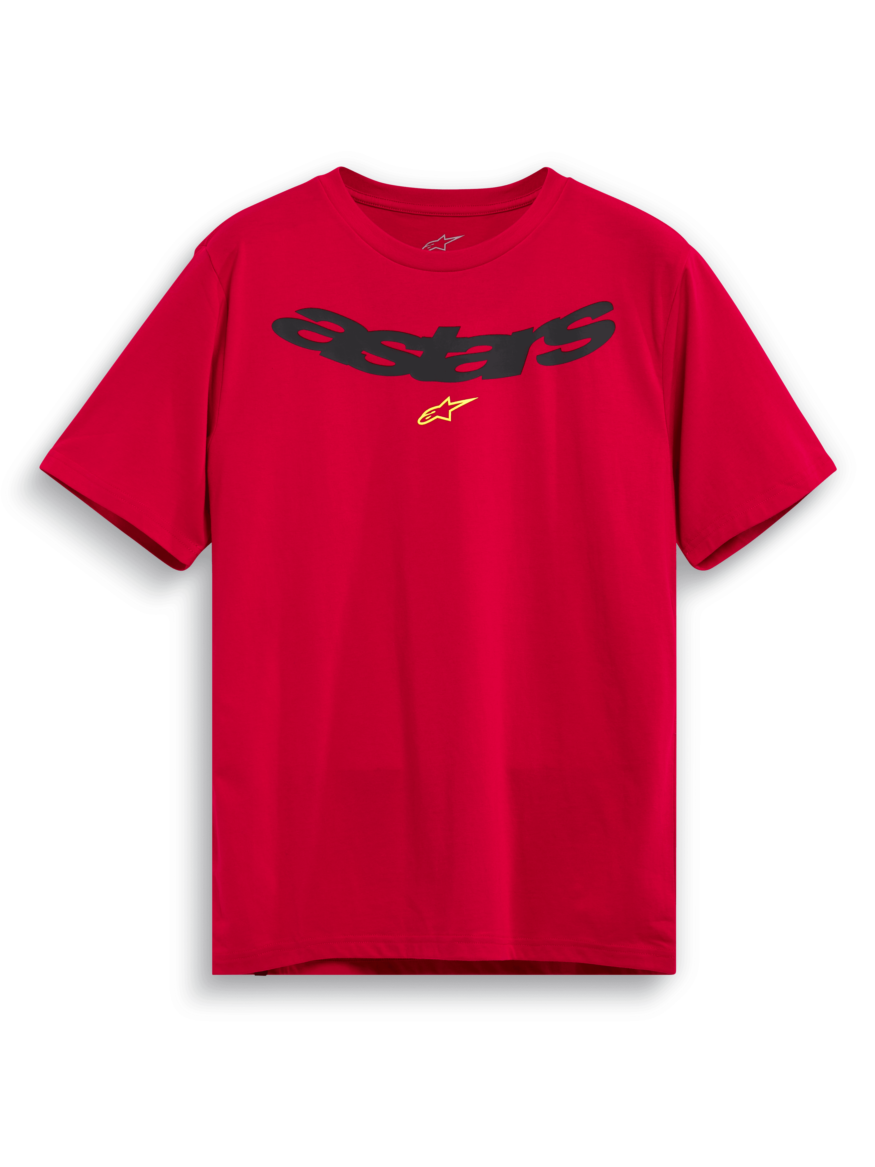 Alpinestars Elliptic CSF Tee, Short Sleeve T-Shirt, Red, Black Arched Astars Logo with Yellow Symbol, Casual Motorsport Sportswear
