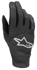 Alpinestars Drop 4.0 Gloves, Mountain Bike Gloves, Black, featuring a large white star logo on the backhand, breathable stretch mesh construction, and sleek ergonomic design for enduro riding