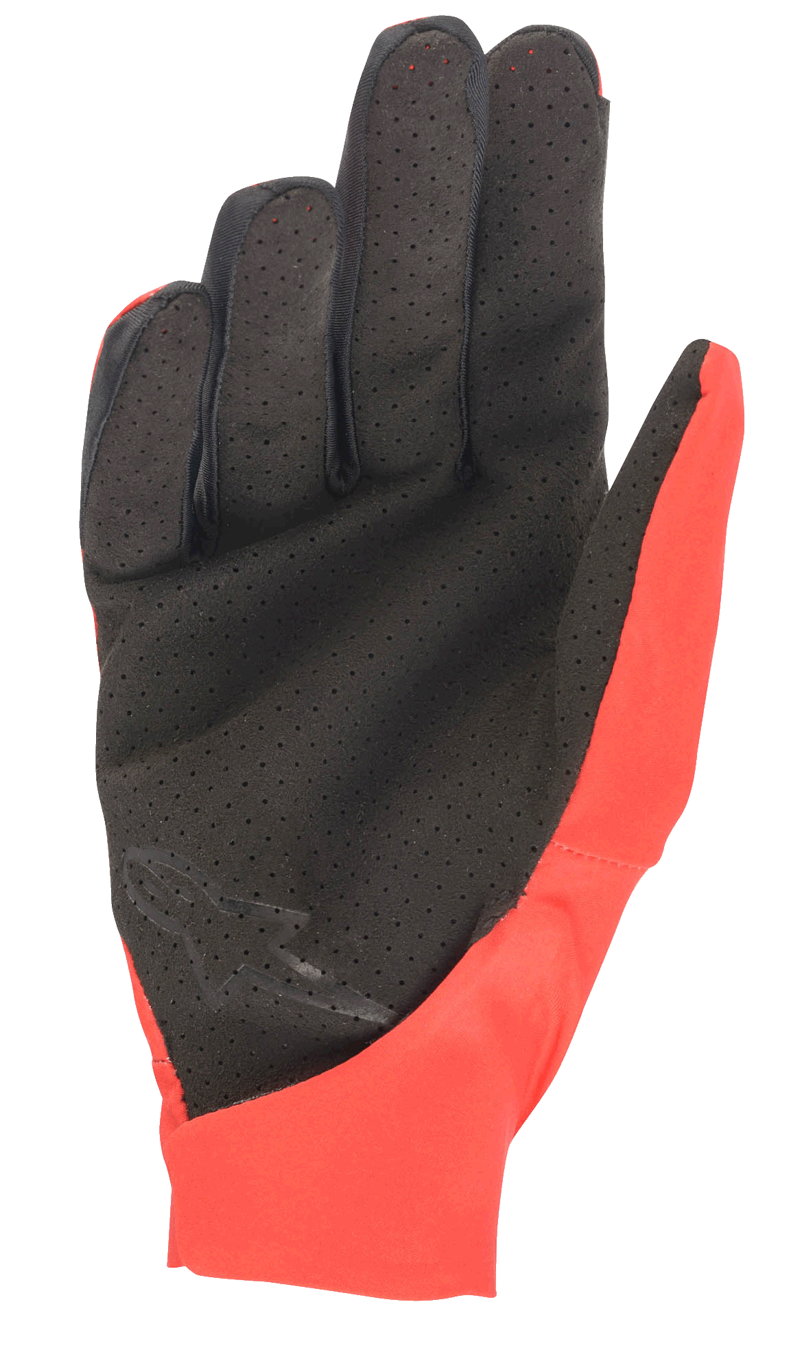 Alpinestars Drop 4.0 Gloves, MTB Cycling Gloves, Red and Black, palm view featuring perforated black fabric for airflow, red outer construction, and subtle logo detail