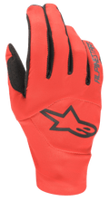 Alpinestars Drop 4.0 Gloves, Red MTB Mountain Biking Gloves, backhand view featuring a large black star logo and brand name, constructed from breathable stretch fabric for enduro performance