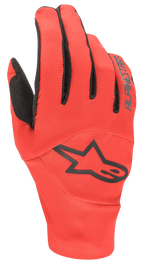 Alpinestars Drop 4.0 Gloves, Red MTB Mountain Biking Gloves, backhand view featuring a large black star logo and brand name, constructed from breathable stretch fabric for enduro performance