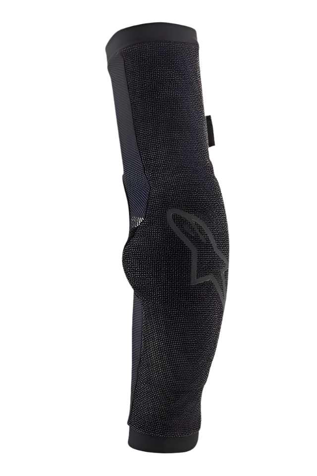 Alpinestars Paragon Pro Elbow Protector, Black, Lightweight slip-on cycling guard featuring breathable mesh construction, ergonomic pre-shaped design, and black Alpinestars logo