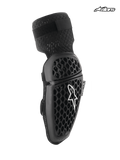 Alpinestars Bionic Plus Elbow Protectors, mountain bike and cycling elbow guards in black, featuring Level 1 CE certified honeycomb shell construction, 3D mesh panels, and dual strap closure system
