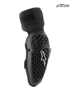 Alpinestars Bionic Plus Elbow Protectors, mountain bike and cycling elbow guards in black, featuring Level 1 CE certified honeycomb shell construction, 3D mesh panels, and dual strap closure system