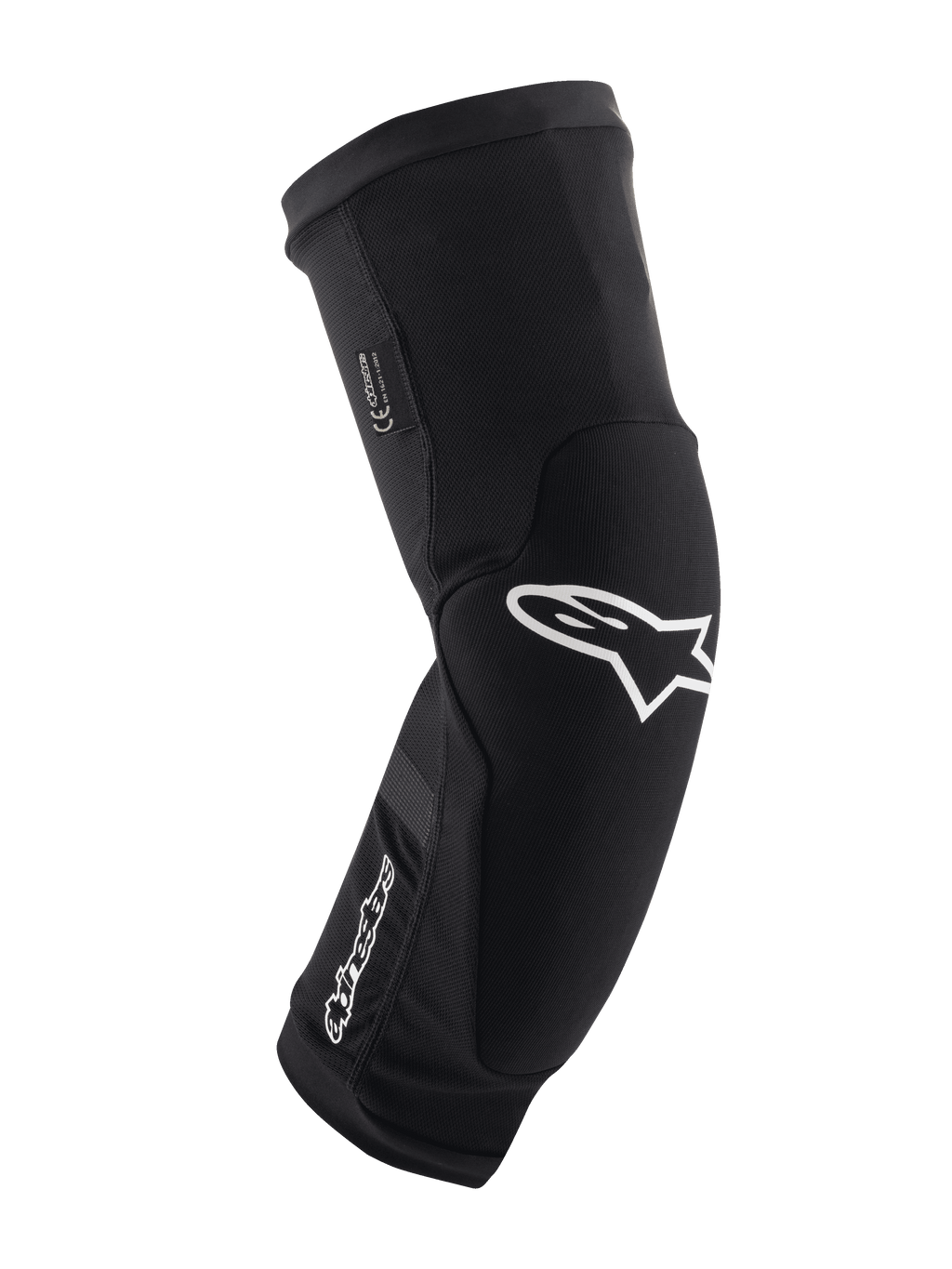 Alpinestars Paragon Plus Knee Protectors, Black and White, MTB Mountain Biking Protection, Breathable Slip-on Mesh Sleeve, Curved Ergonomic Design with White Star Logo, Padded Construction for Off-Road Riding