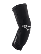 Alpinestars Paragon Plus Knee Protectors, Black and White, MTB Mountain Biking Protection, Breathable Slip-on Mesh Sleeve, Curved Ergonomic Design with White Star Logo, Padded Construction for Off-Road Riding