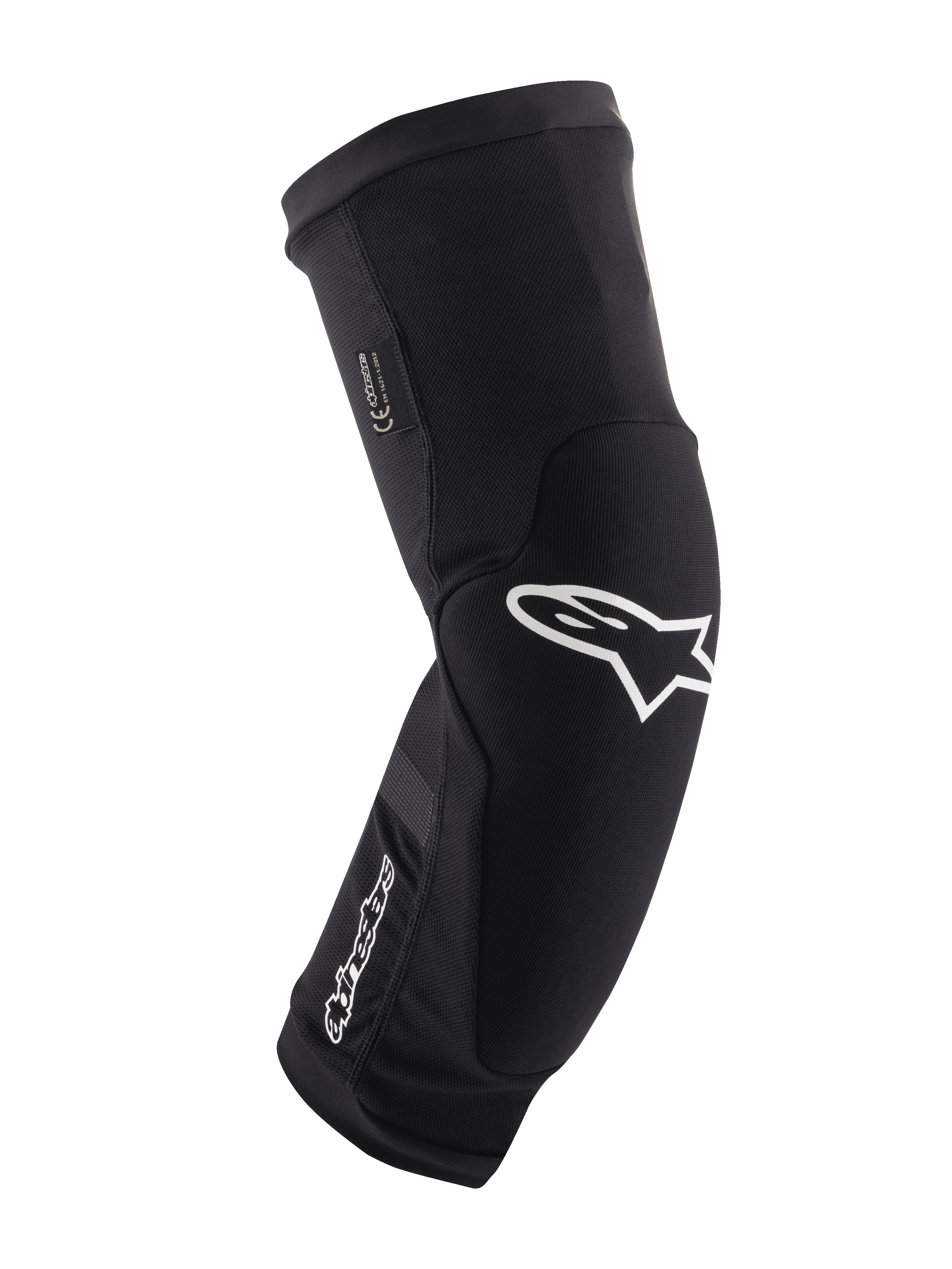 Alpinestars Paragon Plus Knee Protectors, Black and White, MTB Mountain Biking Protection, Breathable Slip-on Mesh Sleeve, Curved Ergonomic Design with White Star Logo, Padded Construction for Off-Road Riding