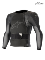 Alpinestars Paragon Pro Protection Jacket - Long Sleeve, mountain bike long-sleeve protection jacket, black, mesh construction with integrated chest protector and waist belt, front view of technical MTB protective gear