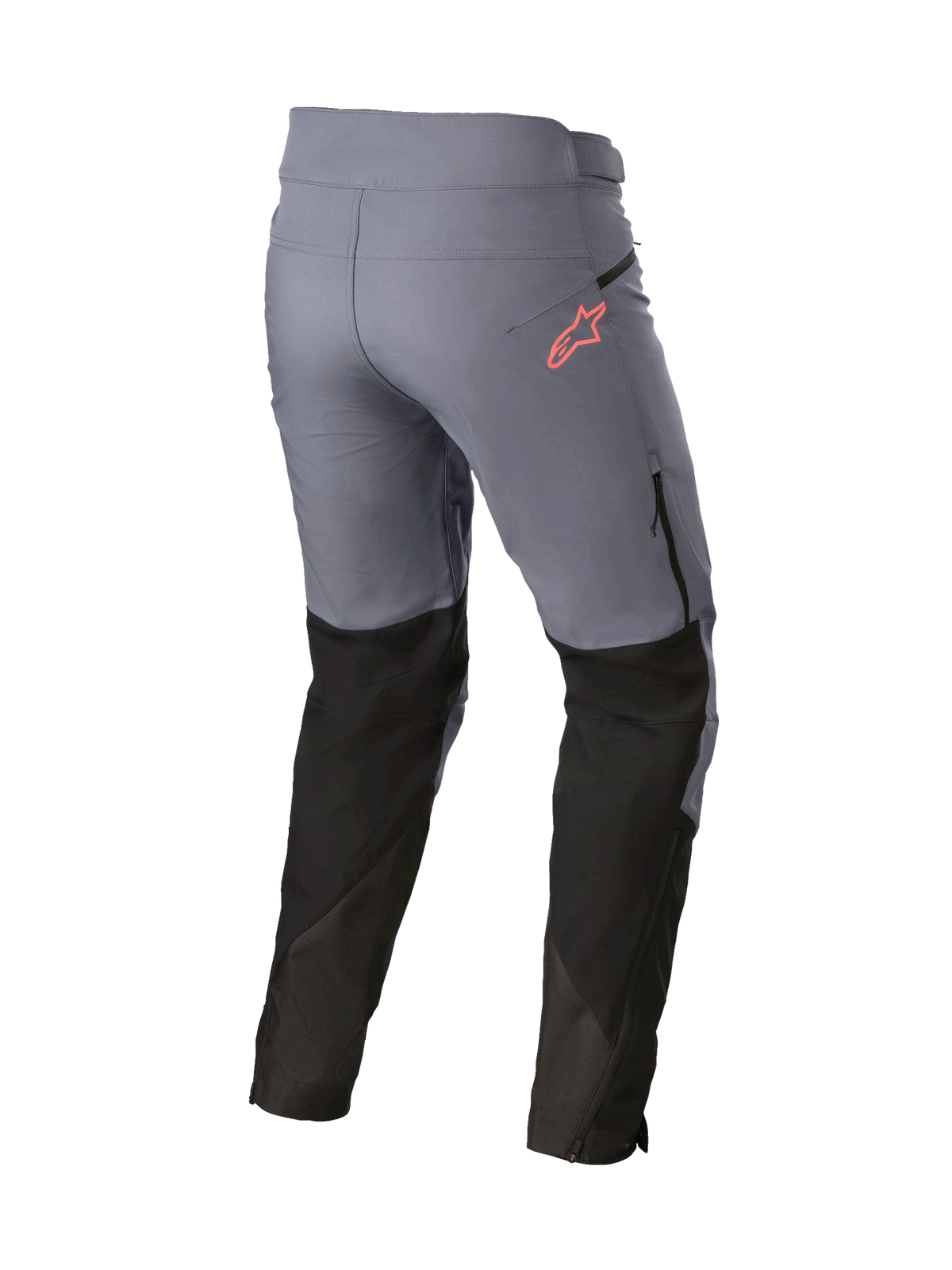 Alpinestars Nevada MTB Pants in Gun Metal and Black with coral logo, featuring water-repellent breathable soft shell fabric.
