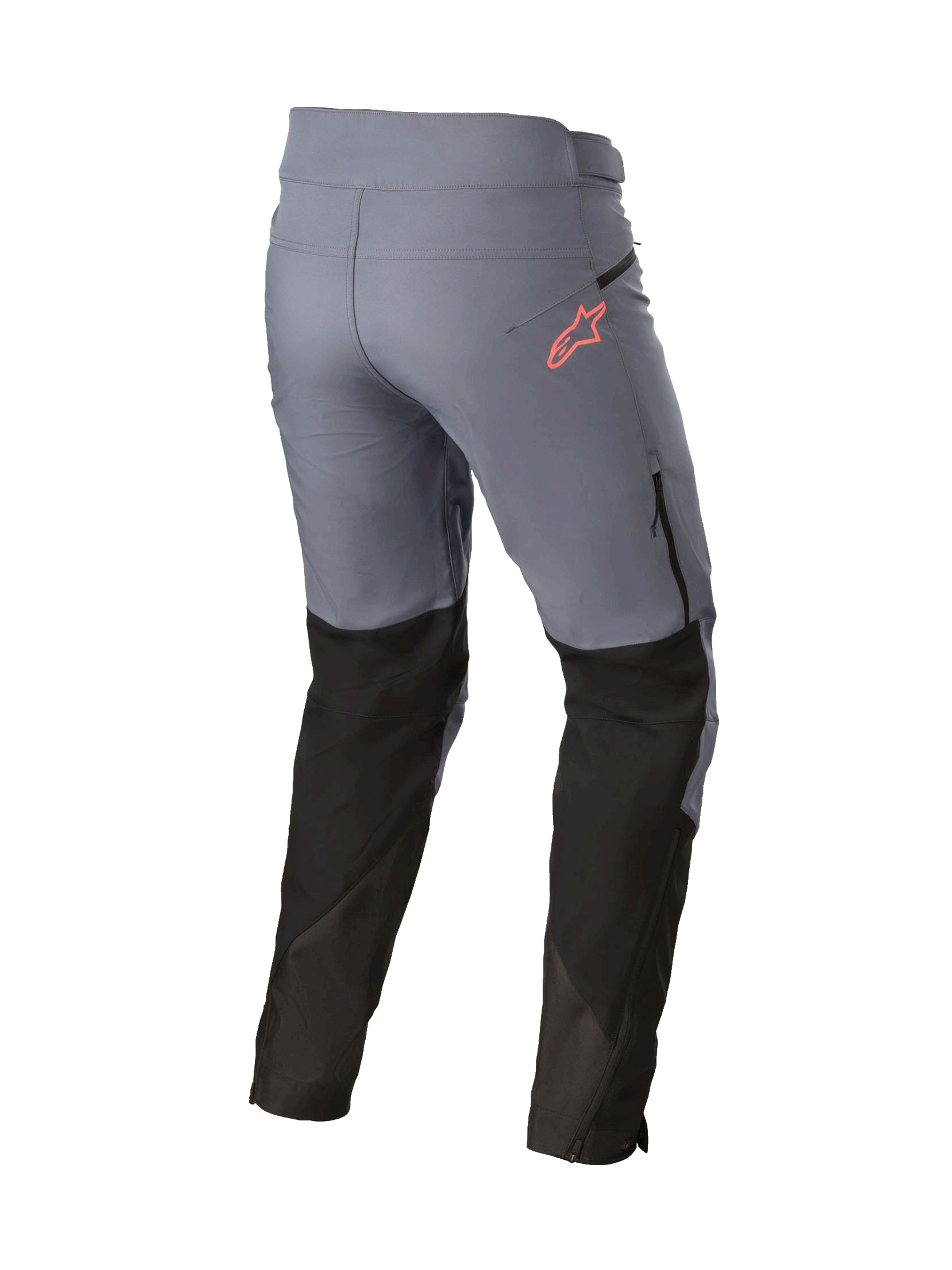 Alpinestars Nevada MTB Pants in Gun Metal and Black with coral logo, featuring water-repellent breathable soft shell fabric.
