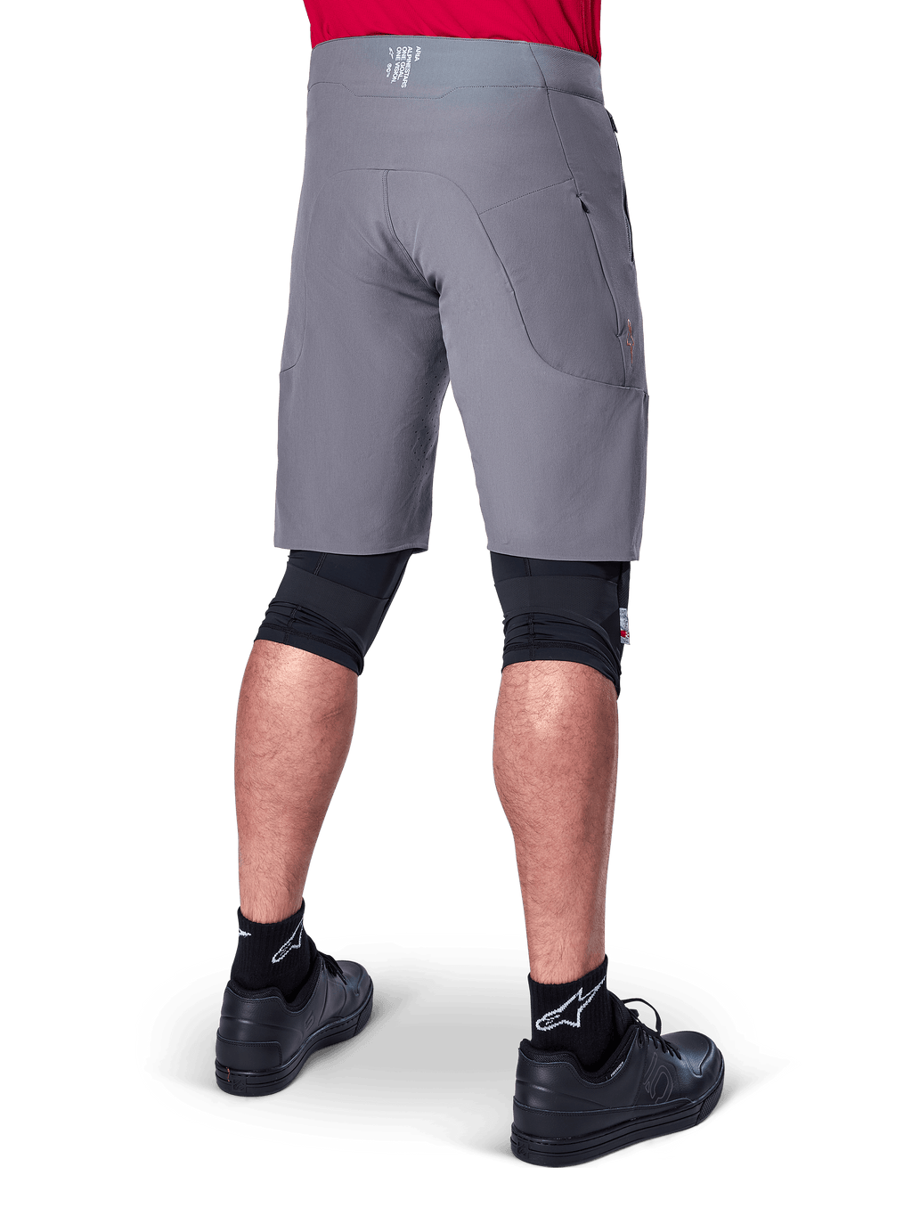 Alpinestars A-Aria Elite Shorts, Dark Gray MTB Cycling Shorts, Men's performance fit textile construction, rear view.