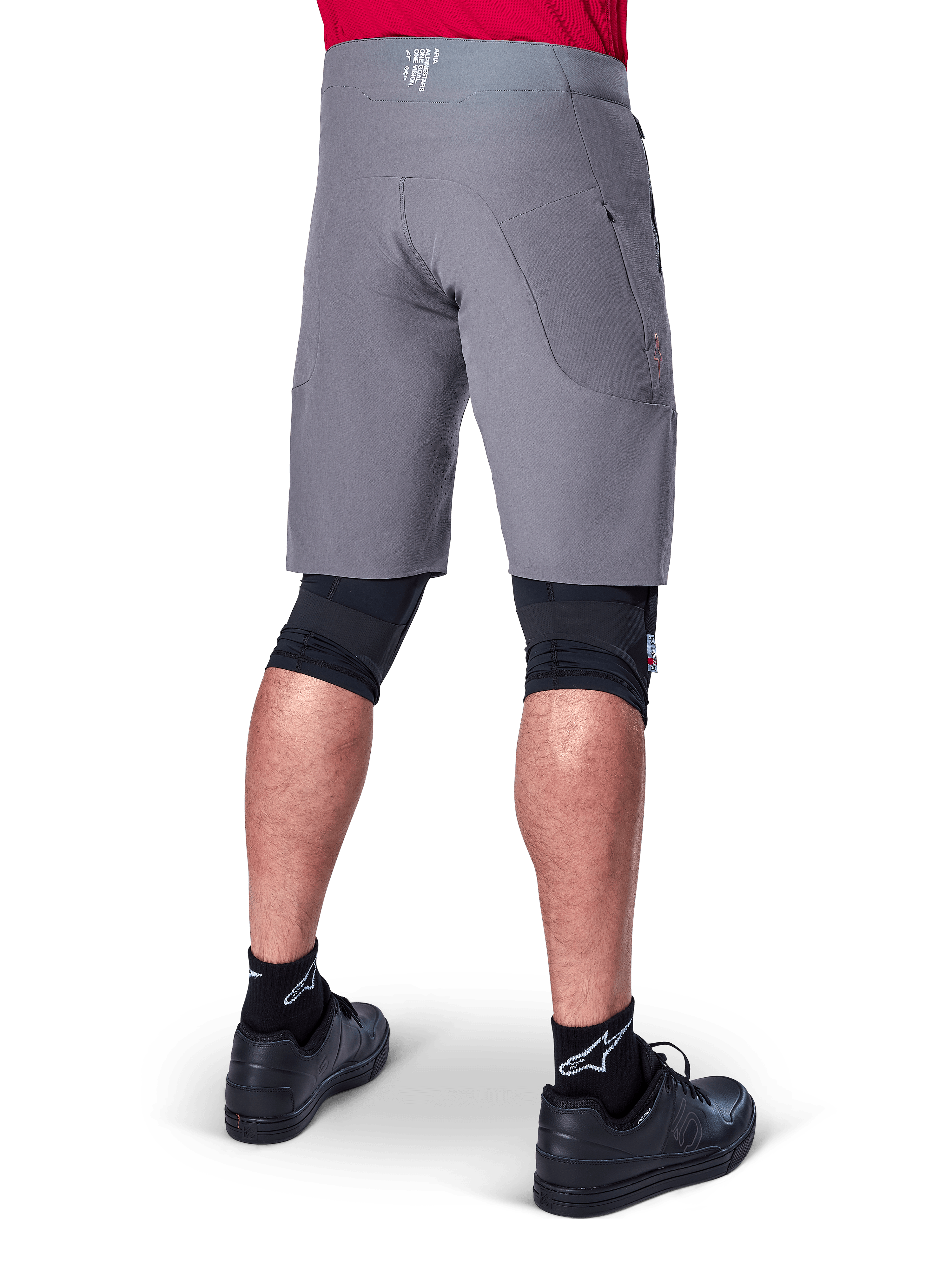 Alpinestars A-Aria Elite Shorts, Dark Gray MTB Cycling Shorts, Men's performance fit textile construction, rear view.