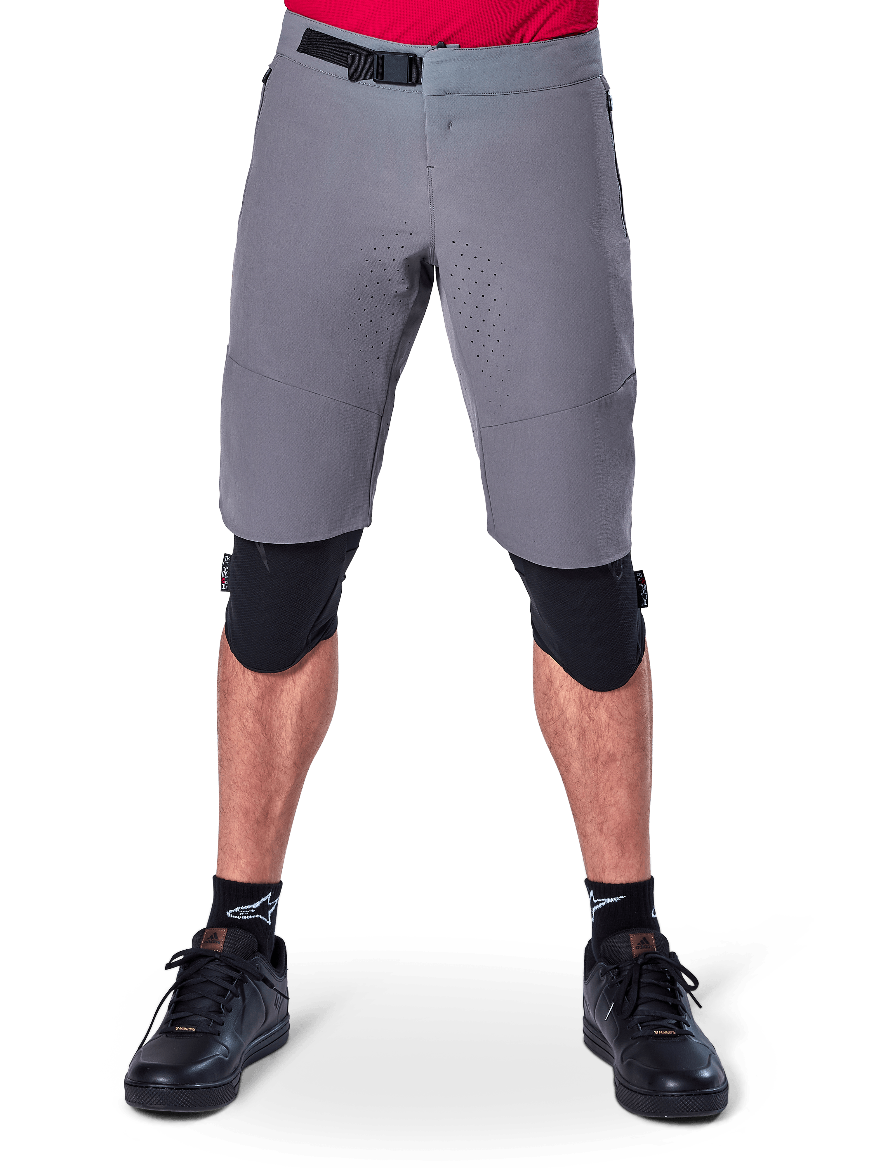 Alpinestars A-Aria Elite Shorts in Gray, high-performance MTB shorts with magnetic buckle and flexible 4-way stretch fabric.