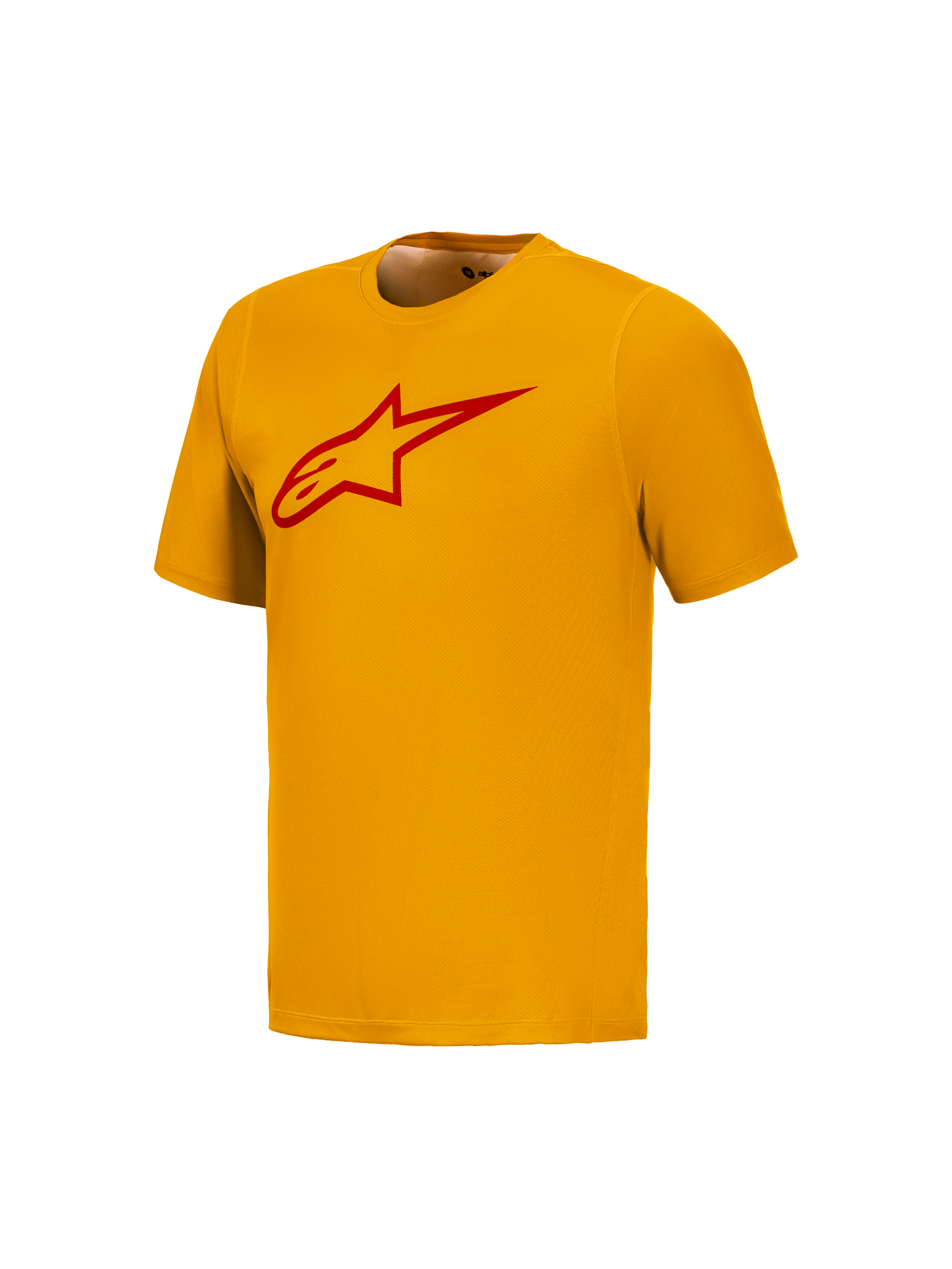 Orange A-Dura Ride Short Sleeve Jersey with red Astars chest logo, high-performance MTB apparel by Alpinestars.