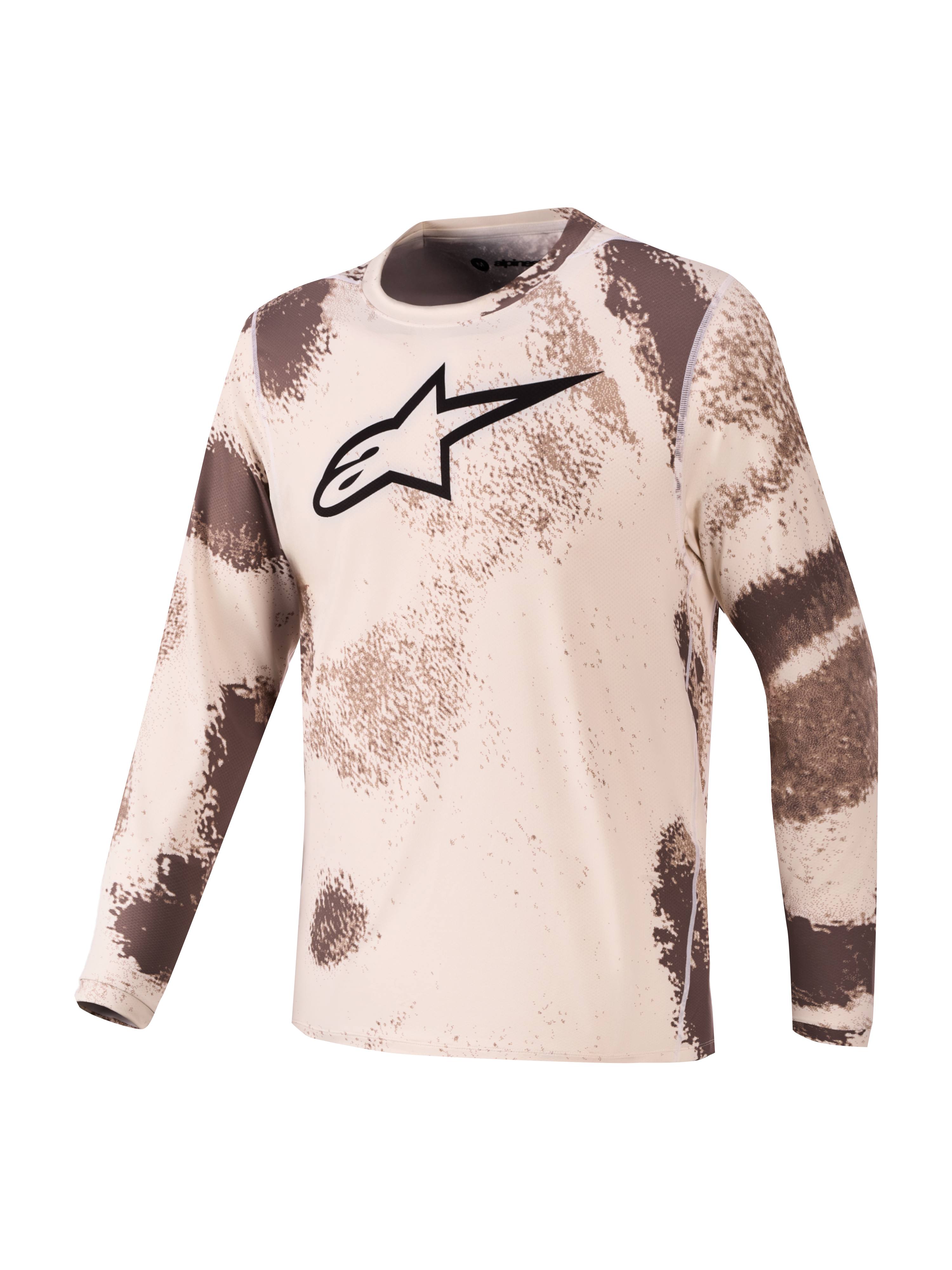 Alpinestars A-Dura Ride Jersey, Long Sleeve MTB Mountain Bike Jersey, Sand Camo, with stretch performance fabric and chest logo graphic