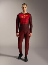 Alpinestars A-Dura Elite Jersey 2.0 Long Sleeve in Bordeaux, featuring a yellow chest logo and red stripes.