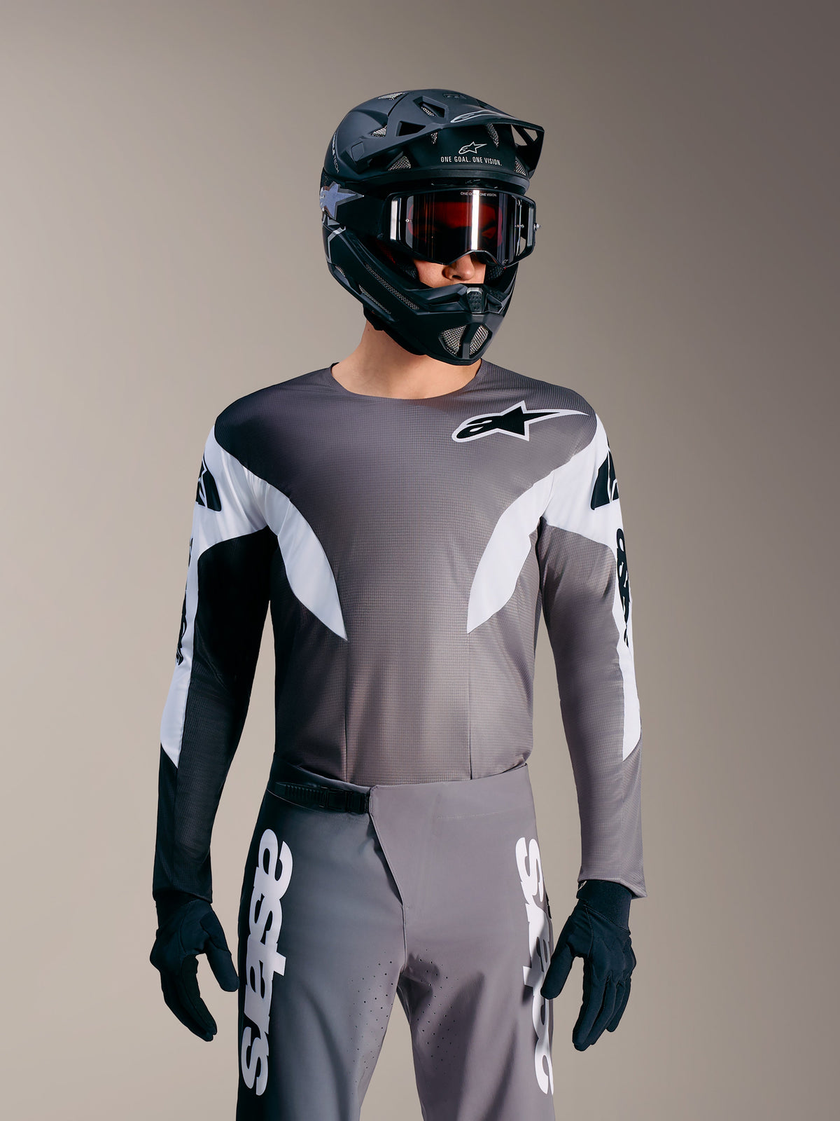 A-Supra Elite Jersey in Faded Gray, micro-perforated MTB racing top featuring white accents and Alpinestars branding.