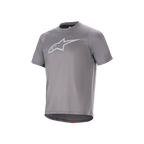 Alpinestars A-Dura Dri Astar Jersey, Short Sleeve MTB Cycling Jersey, Dark Gray, featuring a white Astar logo on the chest, mesh ventilation panels on the sleeves, and technical drirelease fabric for off-road riding