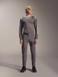Alpinestars A-Dura Elite Pants, Dark Gray mountain bike pants, full-body view, worn with a coordinating gray long-sleeve performance jersey featuring the Alpinestars logo, black shoes with red accents, athletic cycling outfit