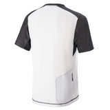 Alpinestars Alps 8 V2 Short Sleeve Jersey, Mountain Bike Jersey, White and Black, rear view showing zippered back pocket, textured black sleeves, and ergonomic athletic fit for off-road riding