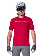 Alpinestars A-Aria Switch Jersey, Red Fluo Short Sleeve MTB Jersey for Men, breathable polyester for mountain biking performance.