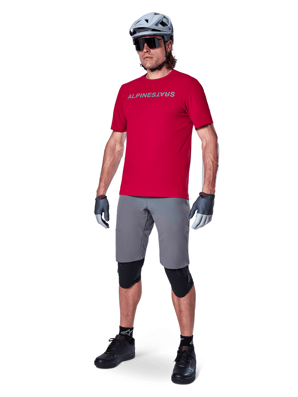 Alpinestars A-Aria Switch Jersey - Short Sleeve, Men's Red Fluo MTB Jersey, breathable polyester fabric with UPF 40+.