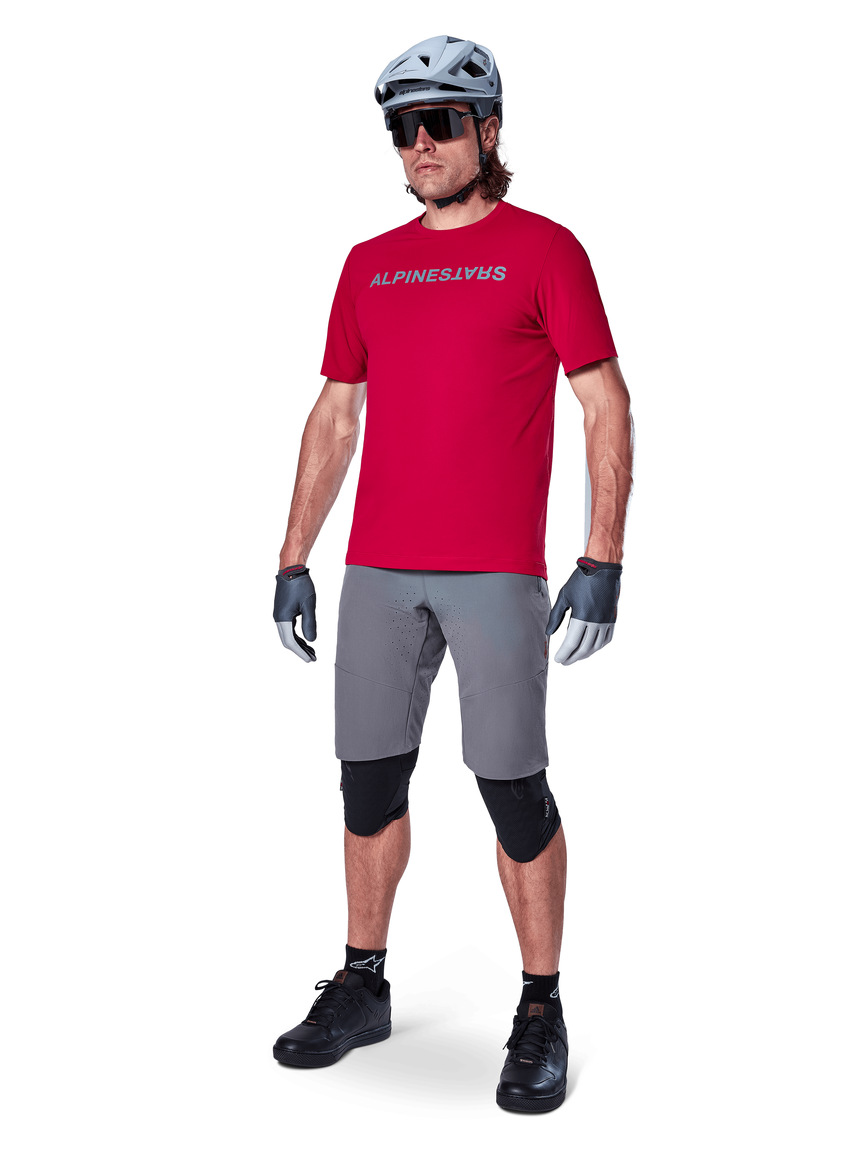 Alpinestars A-Aria Switch Jersey - Short Sleeve, Men's Red Fluo MTB Jersey, breathable polyester fabric with UPF 40+.