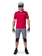 Alpinestars A-Aria Switch Short Sleeve Jersey, Red Fluo Men's MTB gear, breathable polyester for mountain biking trails.