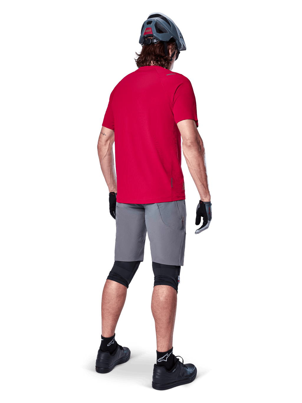 Alpinestars A-Aria Switch Jersey, Red and Gray Men's short sleeve MTB jersey with a dropped tail for trail performance.