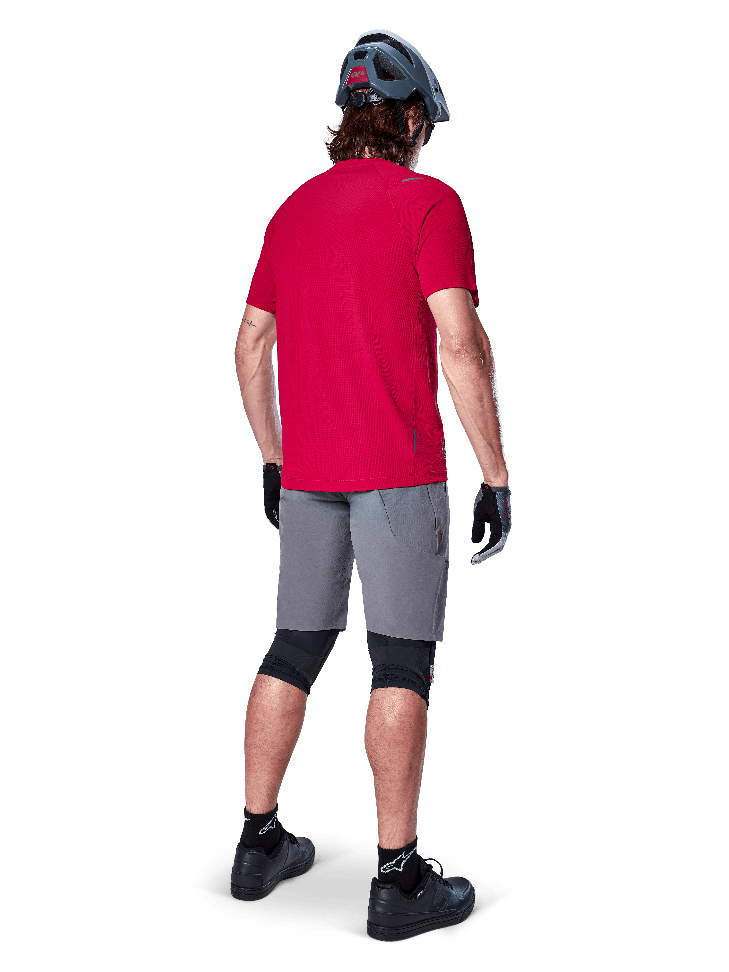 Alpinestars A-Aria Switch Jersey, Red and Gray Men's short sleeve MTB jersey with a dropped tail for trail performance.