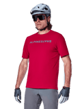 Alpinestars A-Aria Switch Short Sleeve Jersey in Red Fluo and Gray, men's breathable MTB jersey for off-road cycling performance.