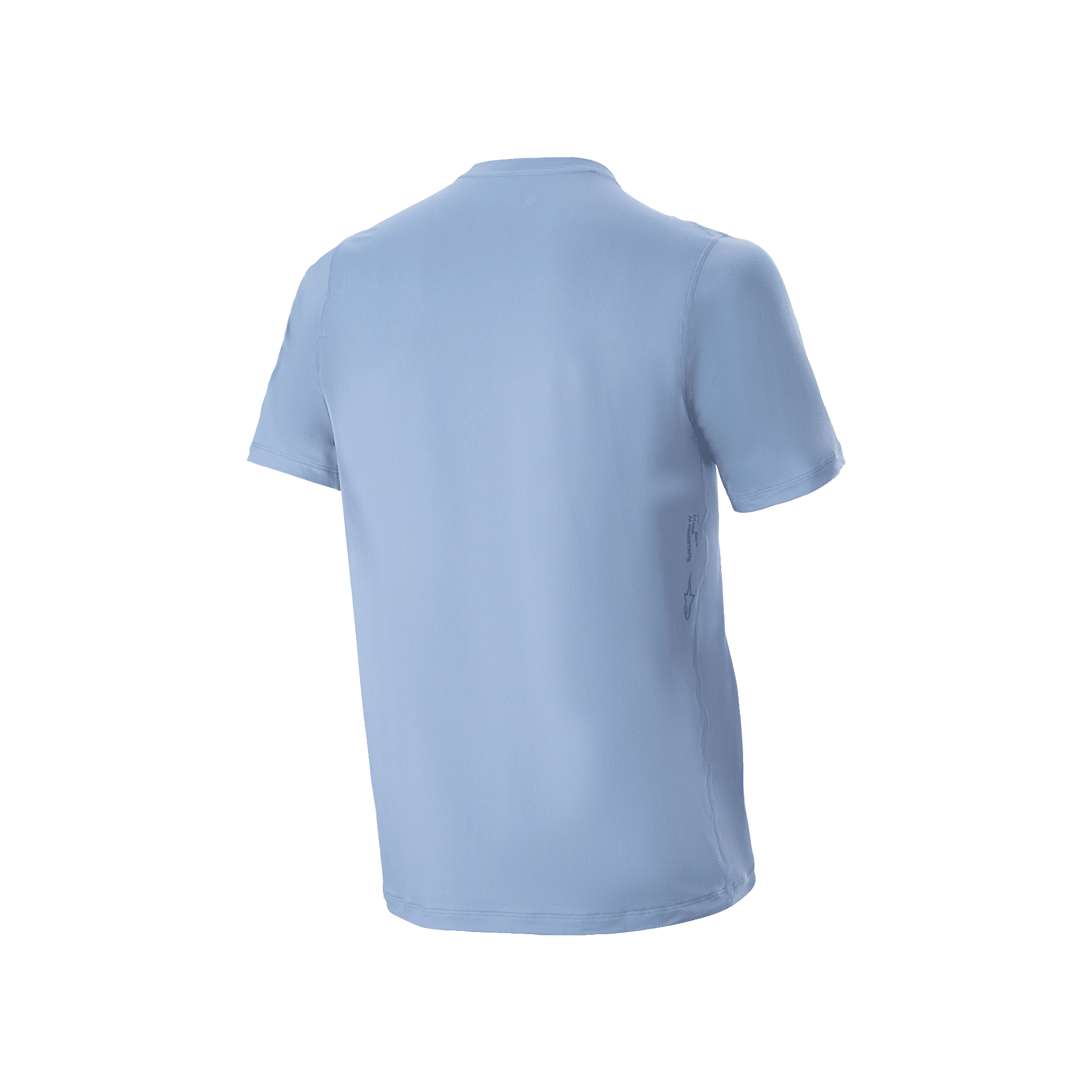 Alpinestars A-Dura Astar Men's Short Sleeve MTB Jersey in Infinity Blue, back view with jacquard fabric and drop tail.