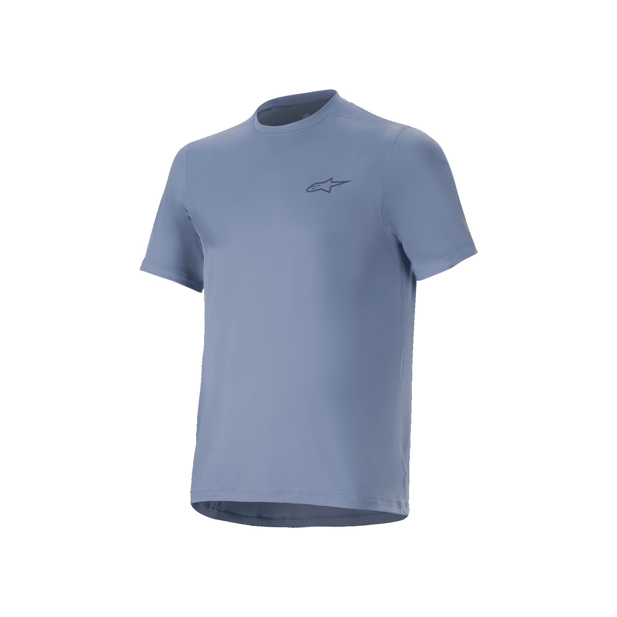 Alpinestars A-Dura Astar Short Sleeve MTB Jersey, Men's Trail Shirt in Infinity Blue with chest logo and drop tail hem.