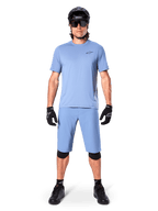 Alpinestars A-Dura Astar Short Sleeve Jersey, mountain bike trail gear, Men's, Infinity Blue, featuring matching shorts.
