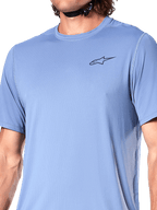 Alpinestars A-Dura Astar MTB Jersey in Infinity Blue, featuring moisture-wicking jacquard fabric and chest logo detail.