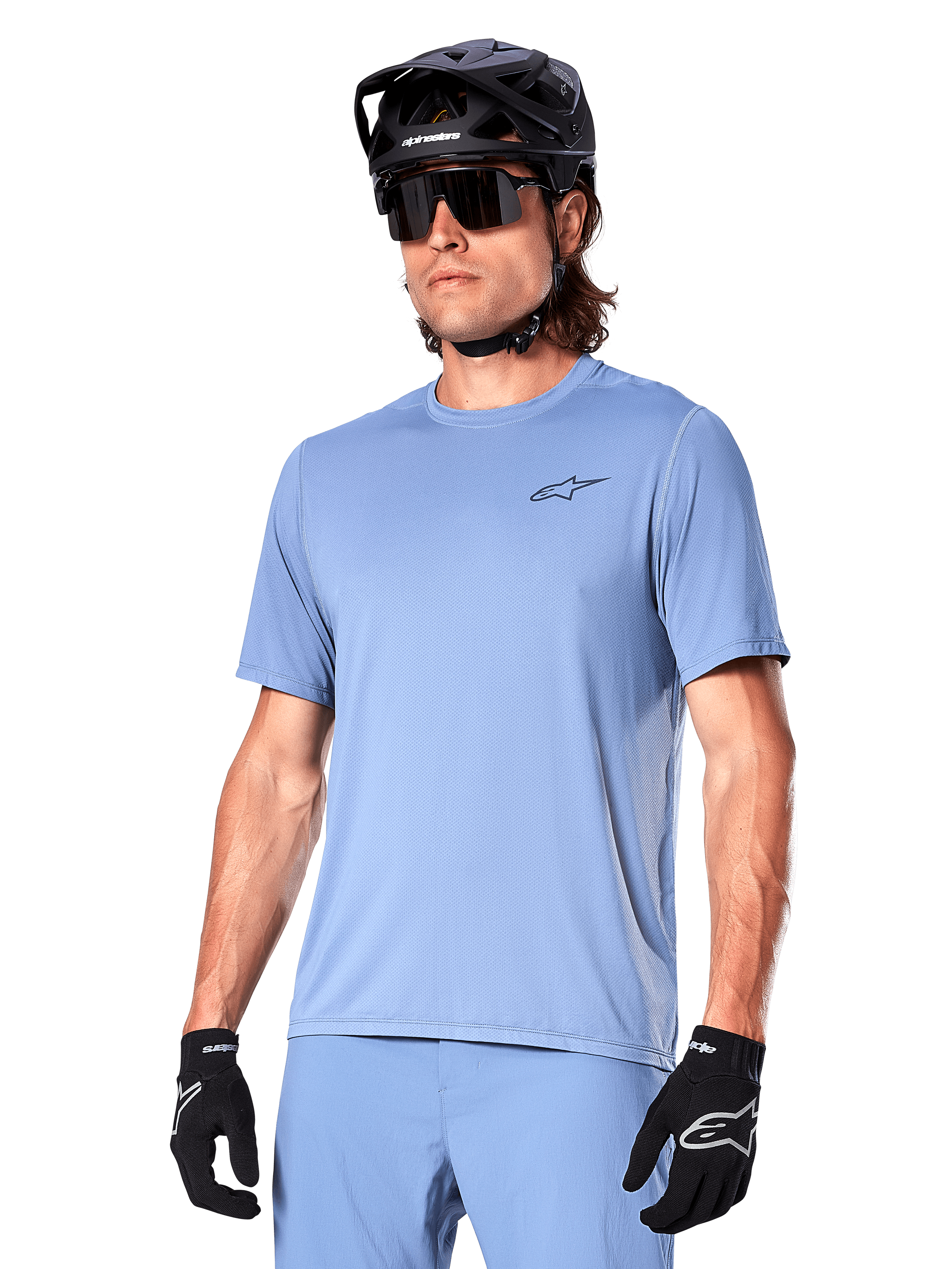 Alpinestars A-Dura Astar Jersey, Men's short-sleeve MTB top in Infinity Blue, moisture-wicking performance trail gear.