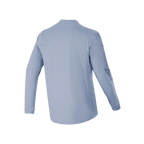 Alpinestars A-Dura Switch Long Sleeve Jersey, Infinity Blue, back view, lightweight jacquard fabric with dropped tail, subtle logo graphics on the sleeve, technical MTB cycling apparel