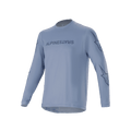 Alpinestars A-Dura Switch Long Sleeve Jersey, Infinity Blue, light blue mountain bike jersey with dark blue screen-printed logo on chest and star logos on sleeves, lightweight performance fabric for trail riding