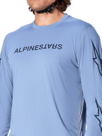 Alpinestars A-Dura Switch Long Sleeve Jersey, Infinity Blue, Chest Wordmark Logo and Sleeve Star Graphic, Lightweight Jacquard Fabric for MTB Performance