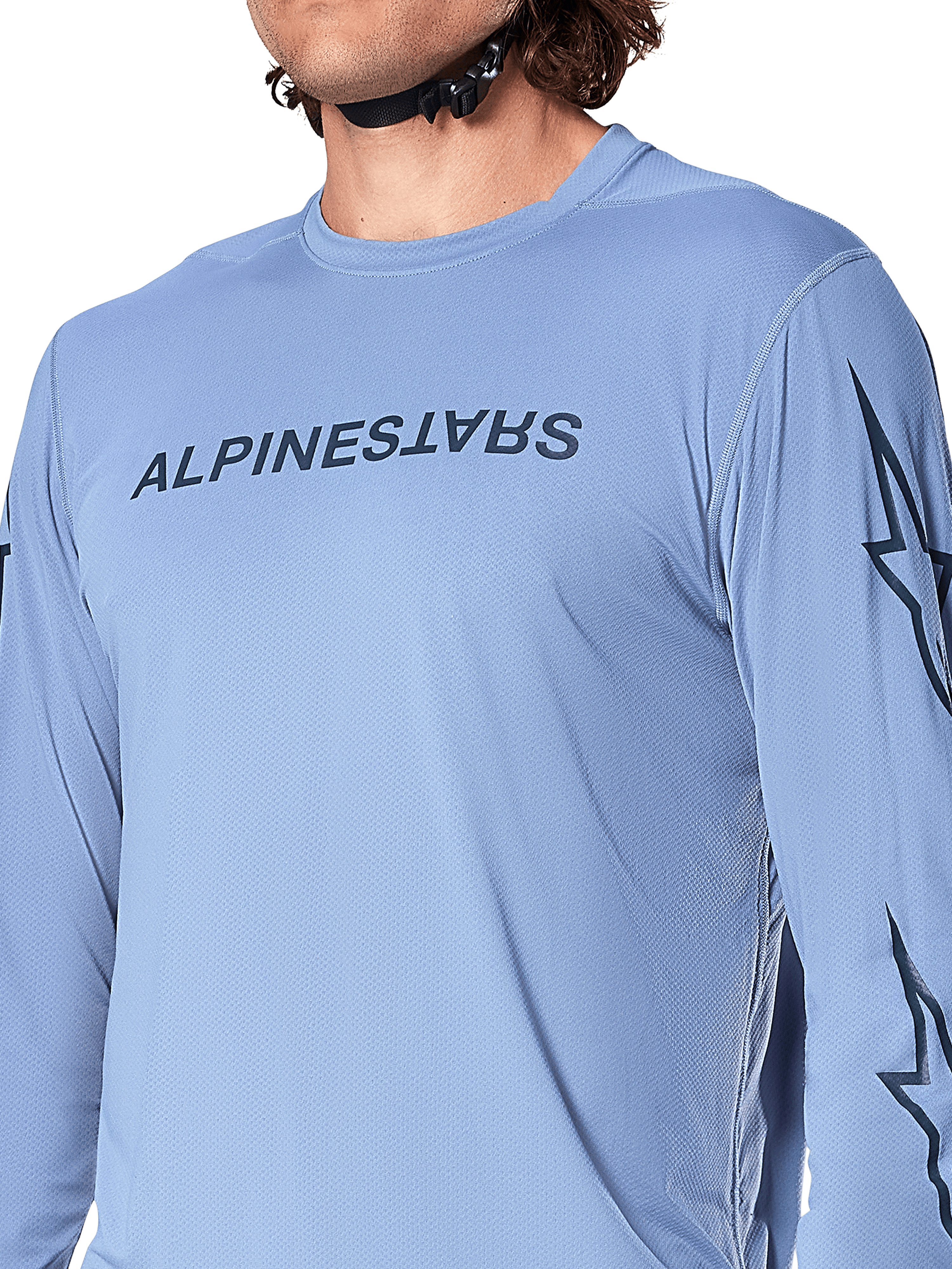 Alpinestars A-Dura Switch Long Sleeve Jersey, Infinity Blue, Chest Wordmark Logo and Sleeve Star Graphic, Lightweight Jacquard Fabric for MTB Performance