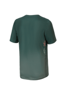 Alpinestars Youth A-Dura Rise Jersey, Short Sleeve MTB Jersey, Silver Pine Green, rear view featuring vertical A-DURA and Astars logo branding on the side, dropped tail hem, technical moisture-wicking fabric