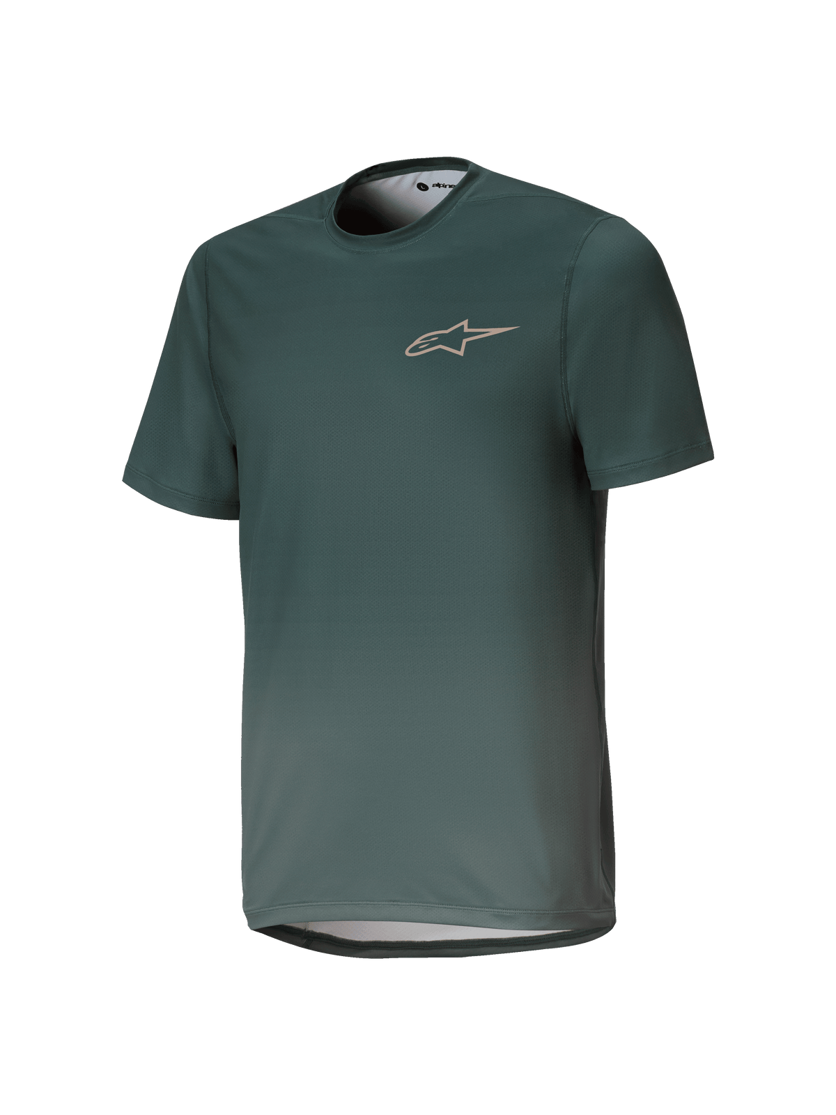 Alpinestars Youth A-Dura Rise Jersey, Short Sleeve MTB Jersey, Silver Pine Green, crew neck with subtle chest logo, lightweight breathable jacquard fabric, regular fit