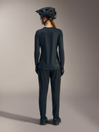 Women’s black Stella A-Dura Ride Long Sleeve MTB Jersey, back view featuring a dropped tail and white Alpinestars logo.