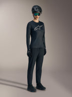 Black Stella A-Dura Ride Long Sleeve Jersey, women's MTB performance top with a prominent silver Astars chest logo.