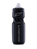 Alpinestars Water Bottle Alps, 24oz black and white MTB cycling bottle with a leak-proof MoFlo cap.