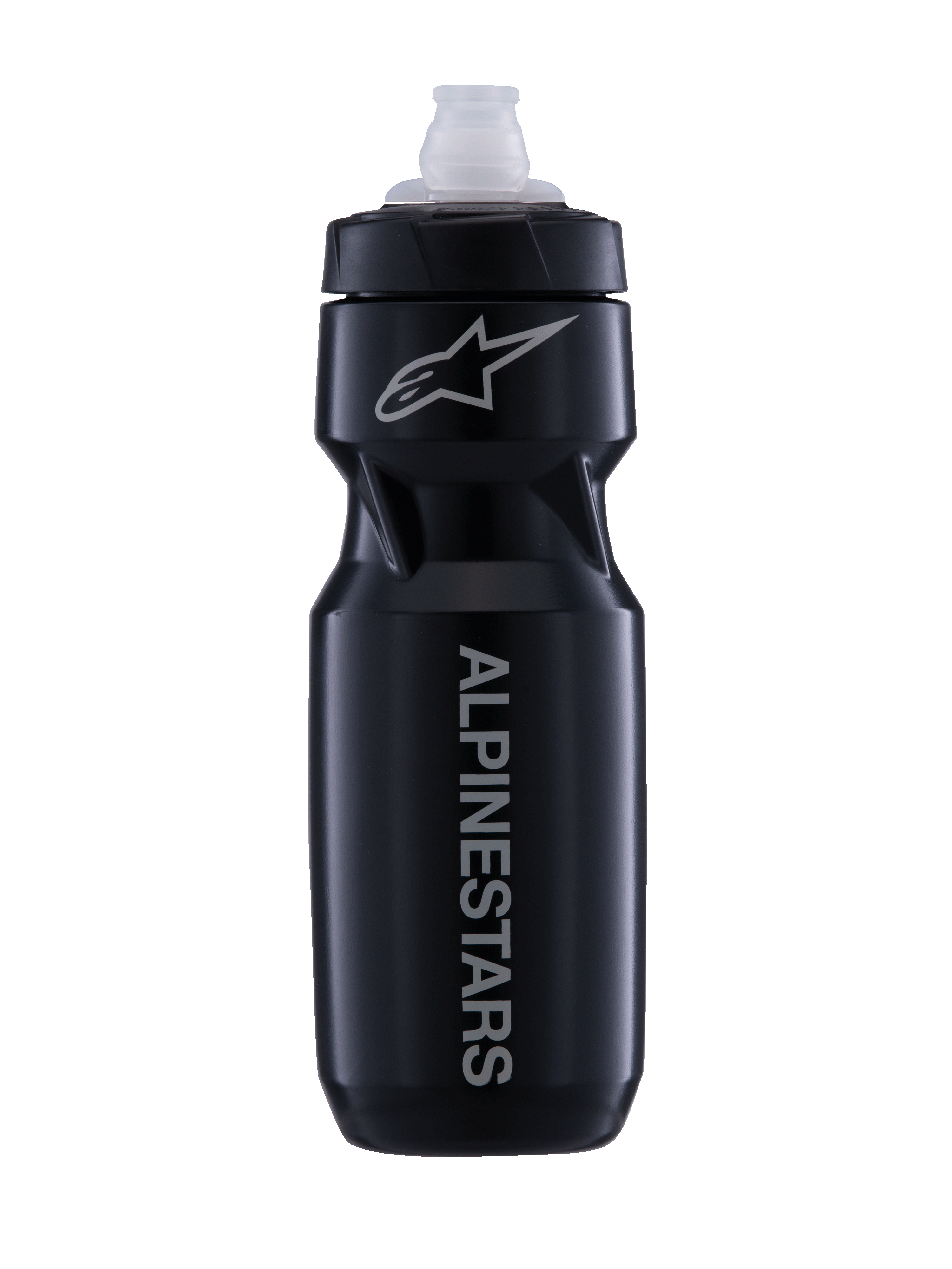 Alpinestars Water Bottle Alps, 24oz black and white MTB cycling bottle with a leak-proof MoFlo cap.