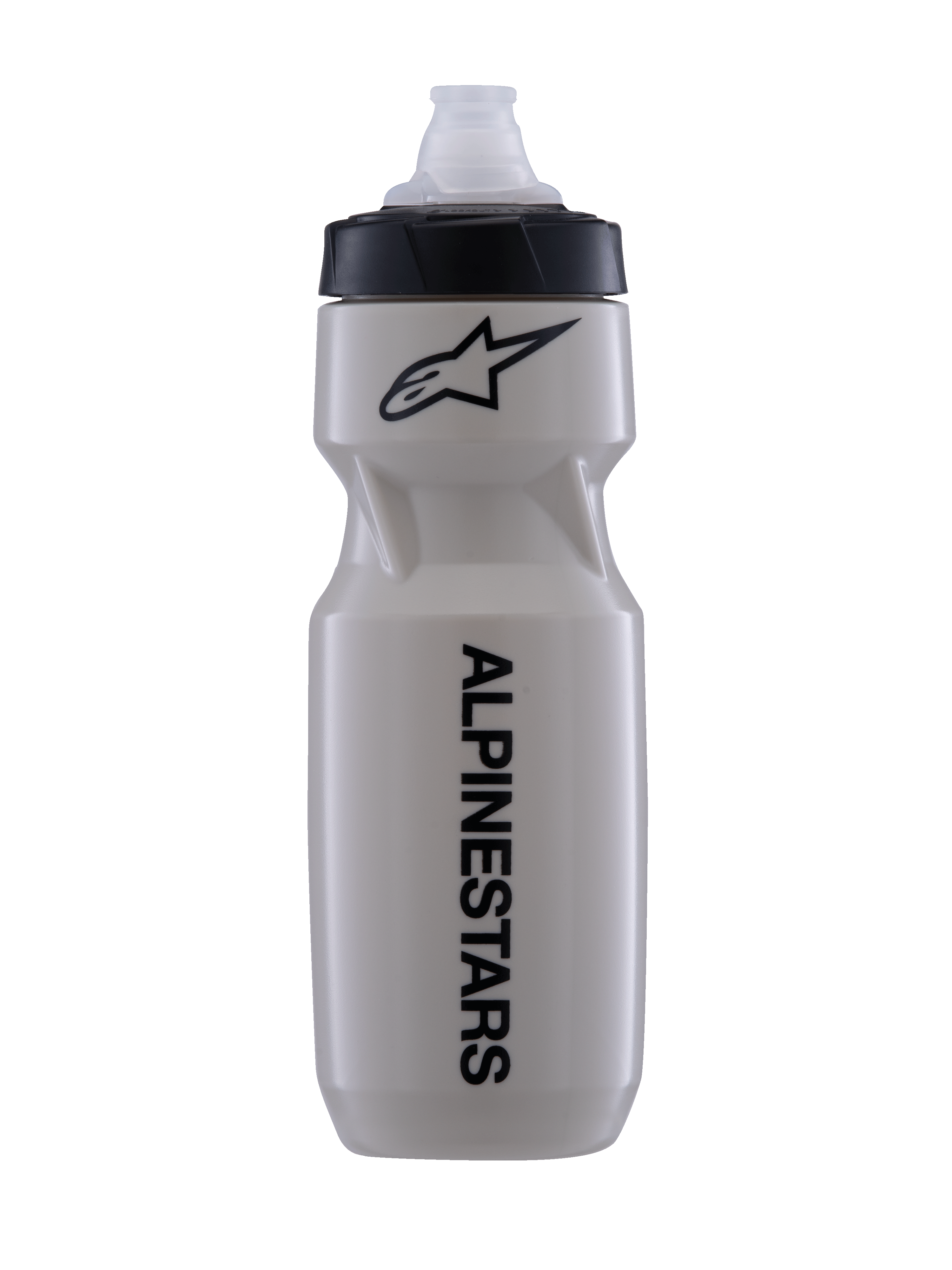 Alpinestars Water Bottle Alps 24Oz, Ecru with Black Cap, Cycling Water Bottle with MoFlo Spout, Sleek Contoured Design, Black Alpinestars Logo and Vertical Branding, Durable Polypropylene construction