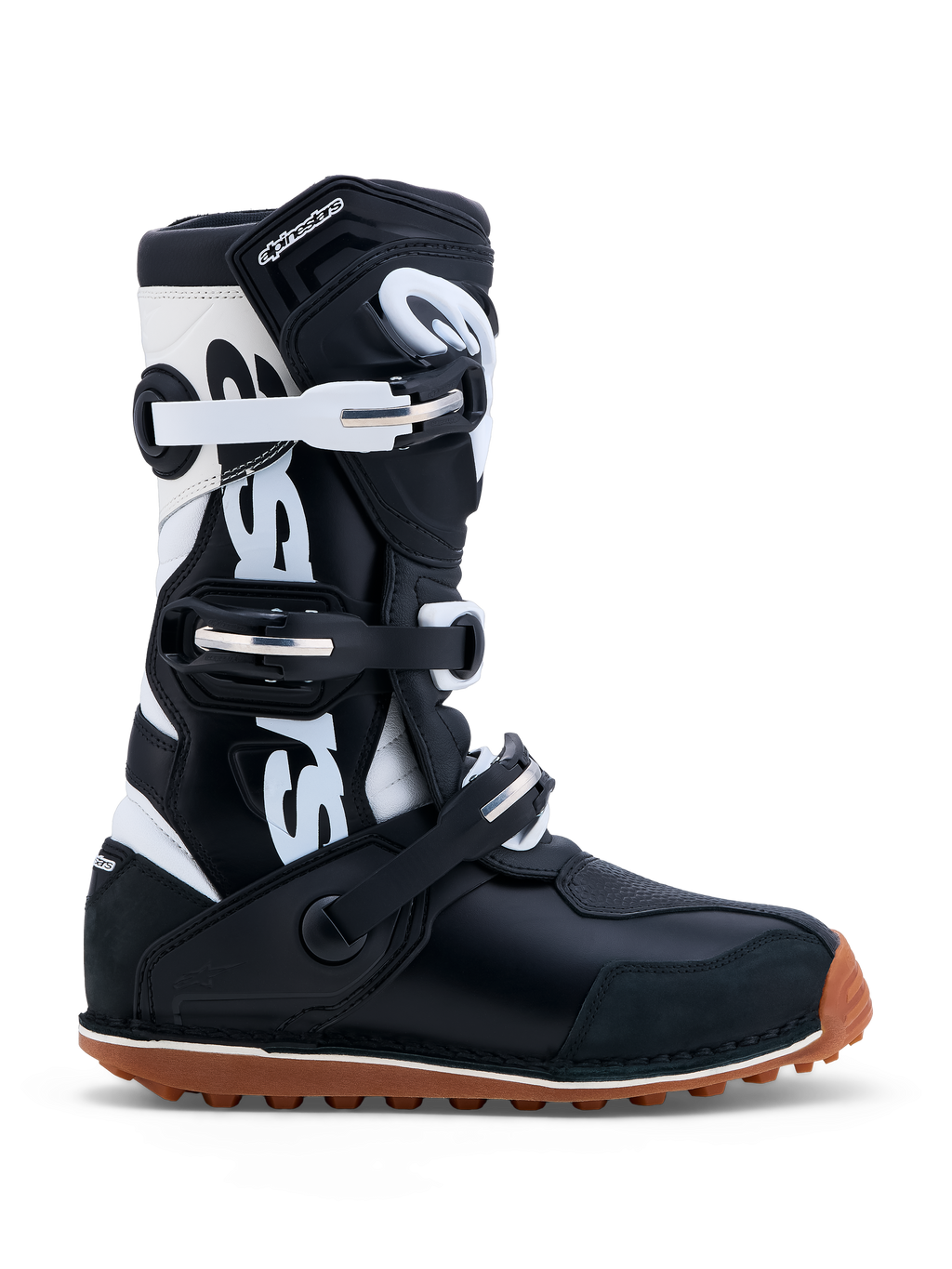 Alpinestars Tech-T Boots, Trials Motorcycle Boots, Men's, Black and White, Leather, CE Certified, High-Grip Gum Sole.