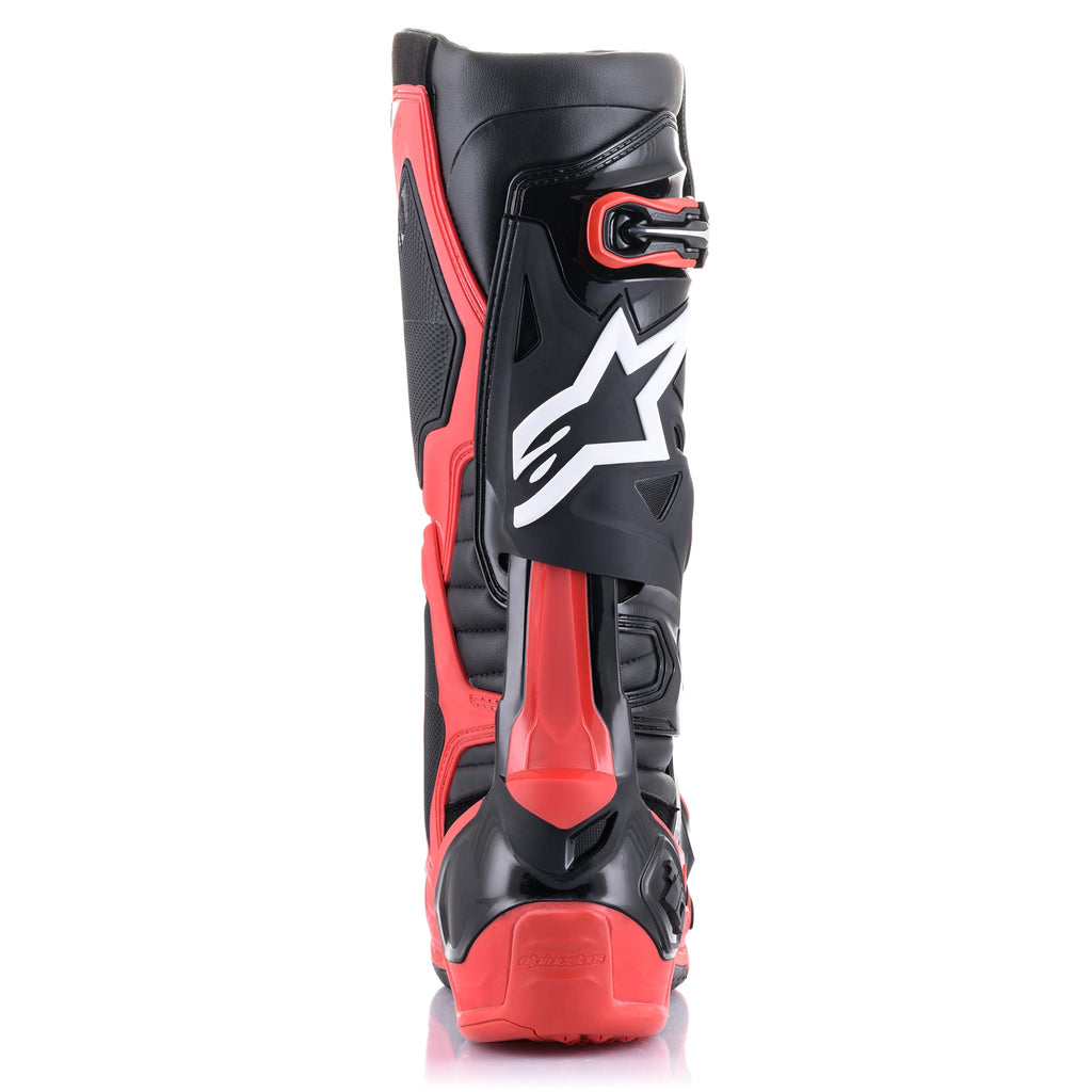 Alpinestars Limited Edition Acumen Tech 10 Motocross Boots, Red and Black with White accents, rear view of heel protection.