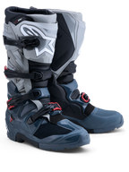 Alpinestars Tech 7 Enduro Drystar Boots, men's waterproof off-road gear in gray and red with CE-certified ankle protection.